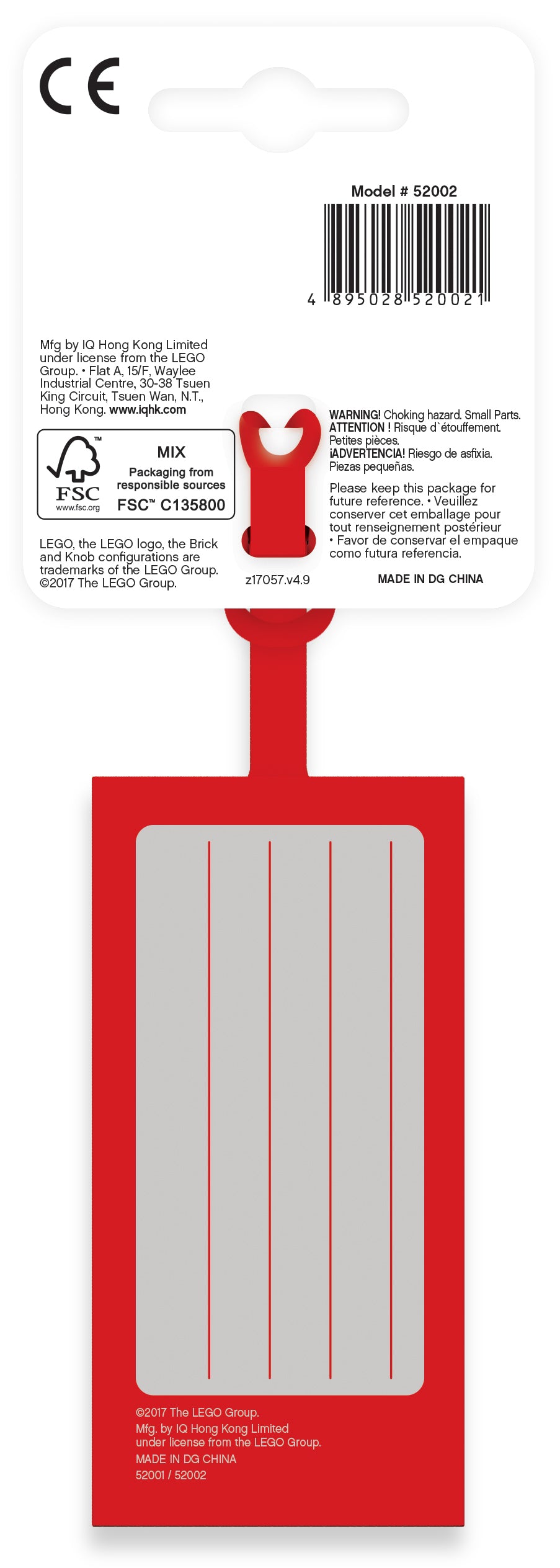 LEGO ICONIC 2X4 SILICONE BAG TAG - RED