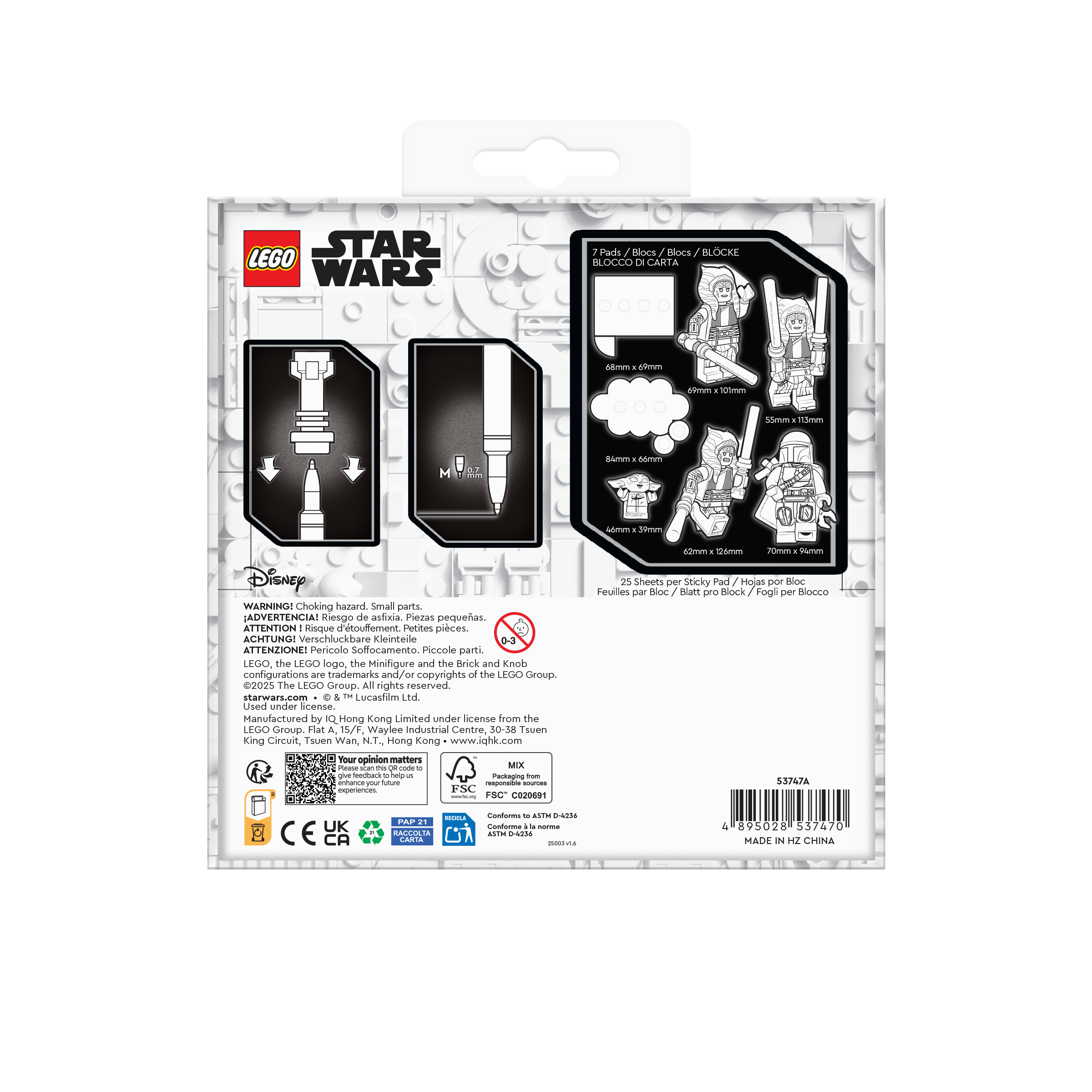LEGO® Star Wars™ THE MANDALORIAN™Coloring Sticky Notes with Lightsaber™ Gel Pen Ahsoka Tano™