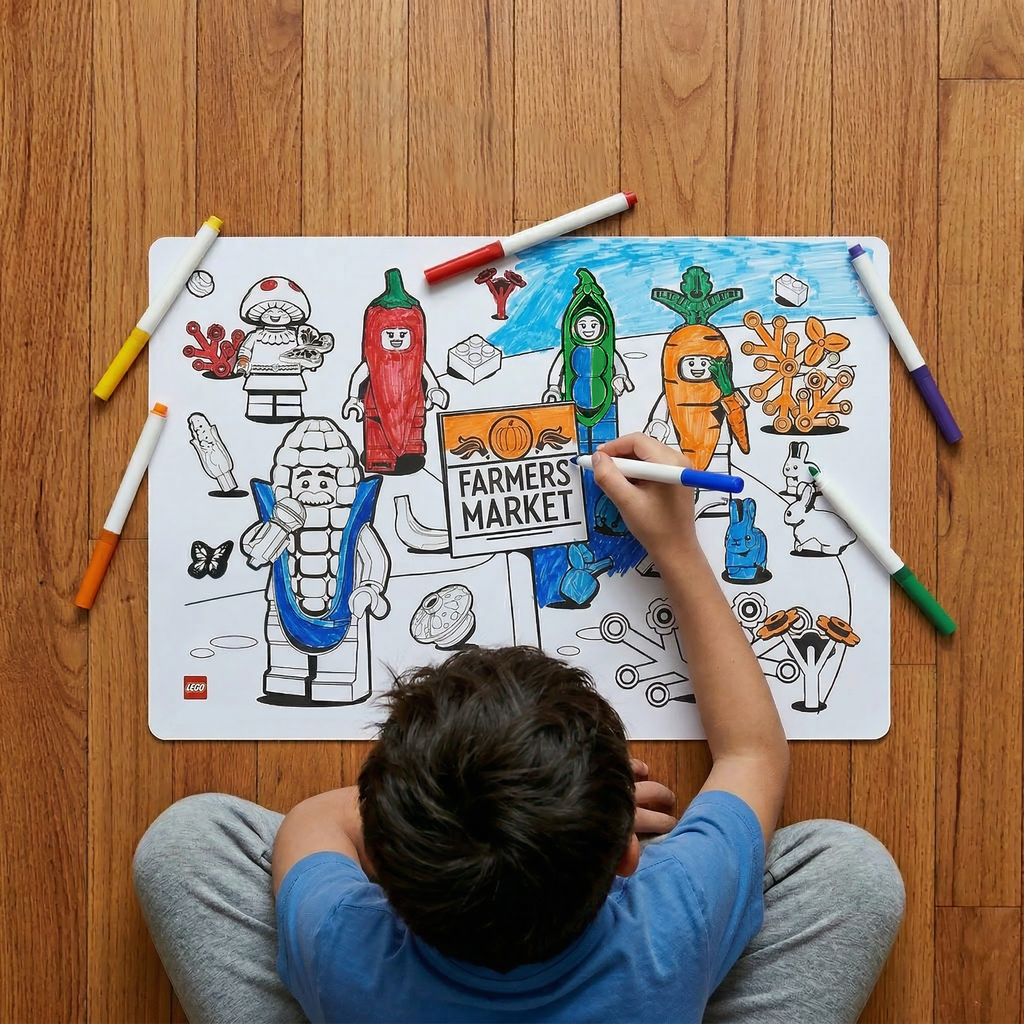 LEGO Minifigures Color Me Silicone Mat and Markers Farmer's Market
