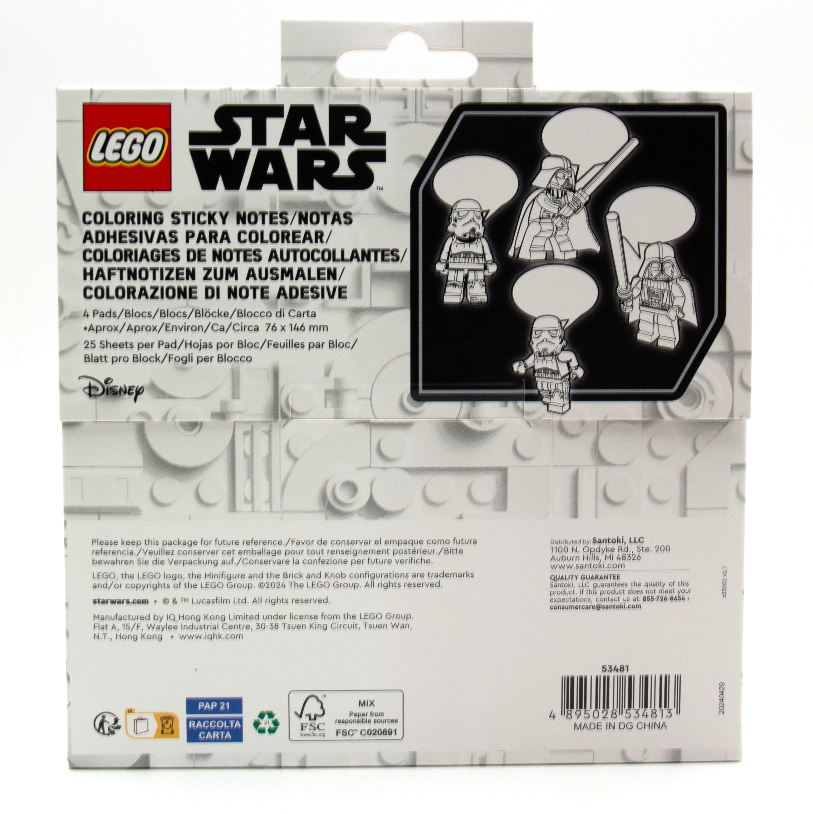 LEGO Star Wars Coloring Sticky Notes Darth Vader
