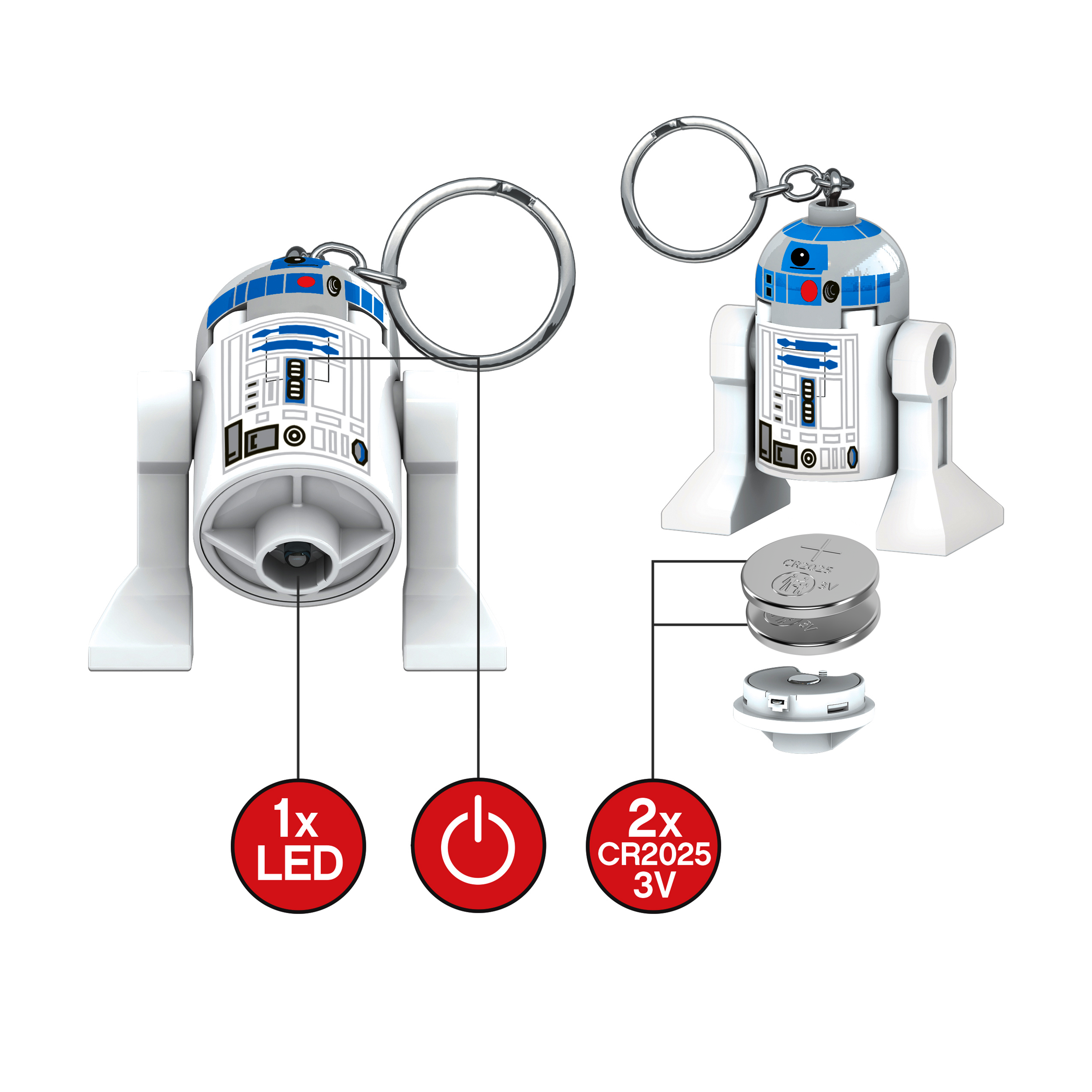 LEGO STAR WARS R2-D2 KEYCHAIN LIGHT ON HANG TAG