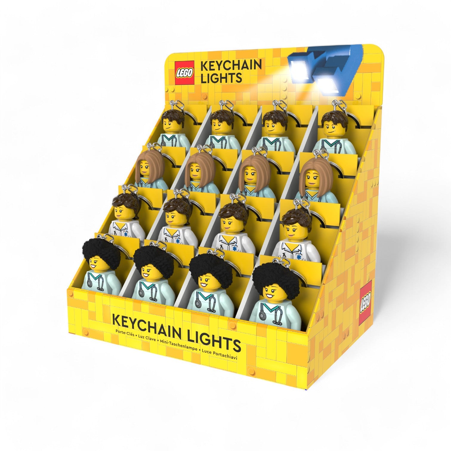 LEGO® Minifigures™ Keychain Light CDU – 16 Piece Medical Professional Assortment